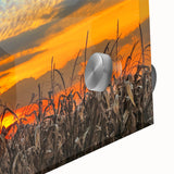 Large abstract wall art depicting Indiana scenery in mid-century modernist style on acrylic glass, ideal for dining room art.