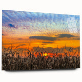 Large abstract wall art depicting a serene Indiana landscape in muted earth tones on acrylic glass.