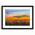 Abstract art print of a colorful Indiana landscape in vibrant hues on a textured, extra large canvas, framed in black.