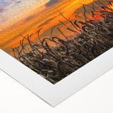 Art deco poster depicting a serene Indiana landscape in muted earth tones on rolled canvas, suitable for dining room decor.