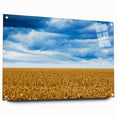 Acrylic print of a large abstract depiction of Iowa scenery in earthy tones, suitable for bedroom or dining room decor.