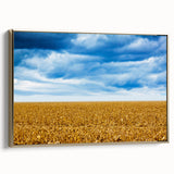 Framed canvas depicting a vintage-style Iowa landscape in muted earth tones, ideal for bedroom wall decor.