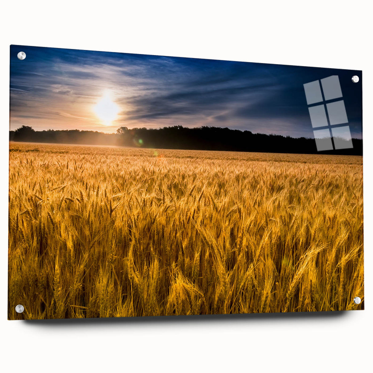 Acrylic print of a large abstract depiction of Kansas scenery in earthy tones, suitable for bedroom or dining room decor.