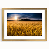 Extra large abstract art print of a textured Kansas scenery in gold frame, ideal for living room decor.