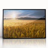 Large abstract wall art depicting a Kansas scenery in muted earth tones on a framed acrylic.