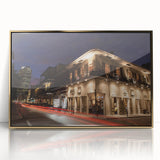 Acrylic print of New Orleans scenery in gold tones, framed, ideal for modern art wall decor.