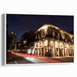 Vintage poster art of New Orleans landscape in vibrant colors on a large framed canvas, ideal for living room decor.