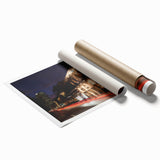 Rolled print of New Orleans scenery with muted green and beige tones, ideal for classy bathroom wall art.