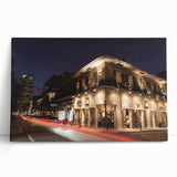 Black and white print of New Orleans skyline on stretched canvas, suitable as kitchen wall art or for bedroom ambiance.
