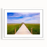 Abstract art print of a Louisiana landscape in muted green and blue tones, framed with a white mat.