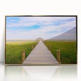 Acrylic print of a Louisiana landscape in muted gold and green tones, framed, perfect for modern art wall decor.