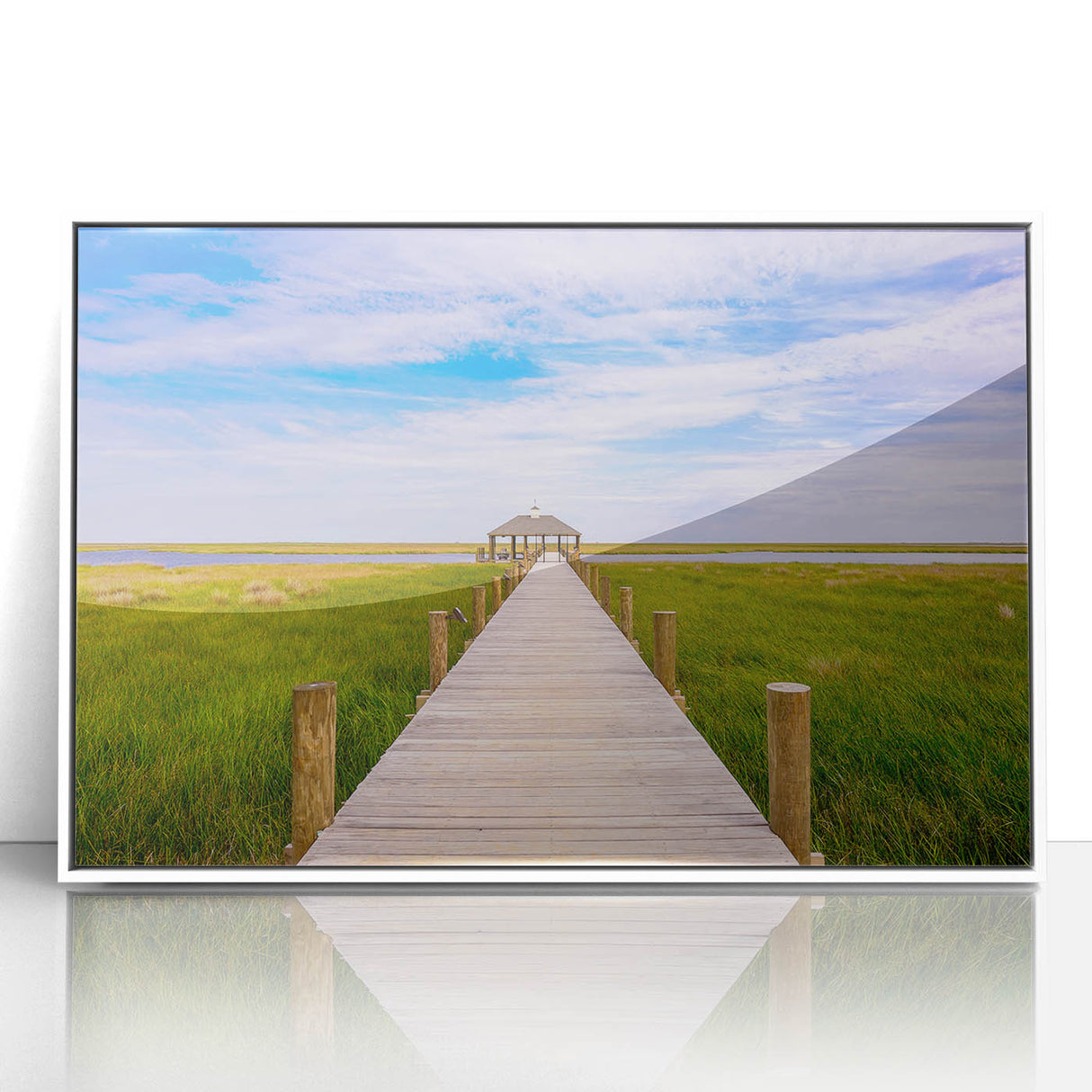 Framed acrylic print of a Louisiana landscape in art deco style, with soft pastel colors, ideal for modern nursery wall art.