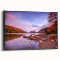 Black and white framed canvas of Acadia landscape, ideal for bedroom wall art.
