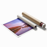 Rolled print of Acadia's rocky coast in muted blues and greens, ideal for classy bathroom wall art.