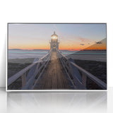 Acrylic print of a serene Maine landscape in soft pastel shades, framed in white, suitable for modern nursery decor.