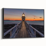 Black and white framed canvas featuring a serene Maine landscape, ideal for bedroom wall decor.