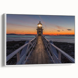 Vintage poster art of Maine scenery on extra large framed canvas, featuring vibrant colors against a black background.