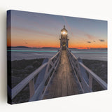 Side view of a stretched canvas depicting a serene Maine landscape in muted earth tones, ideal for kitchen wall art.