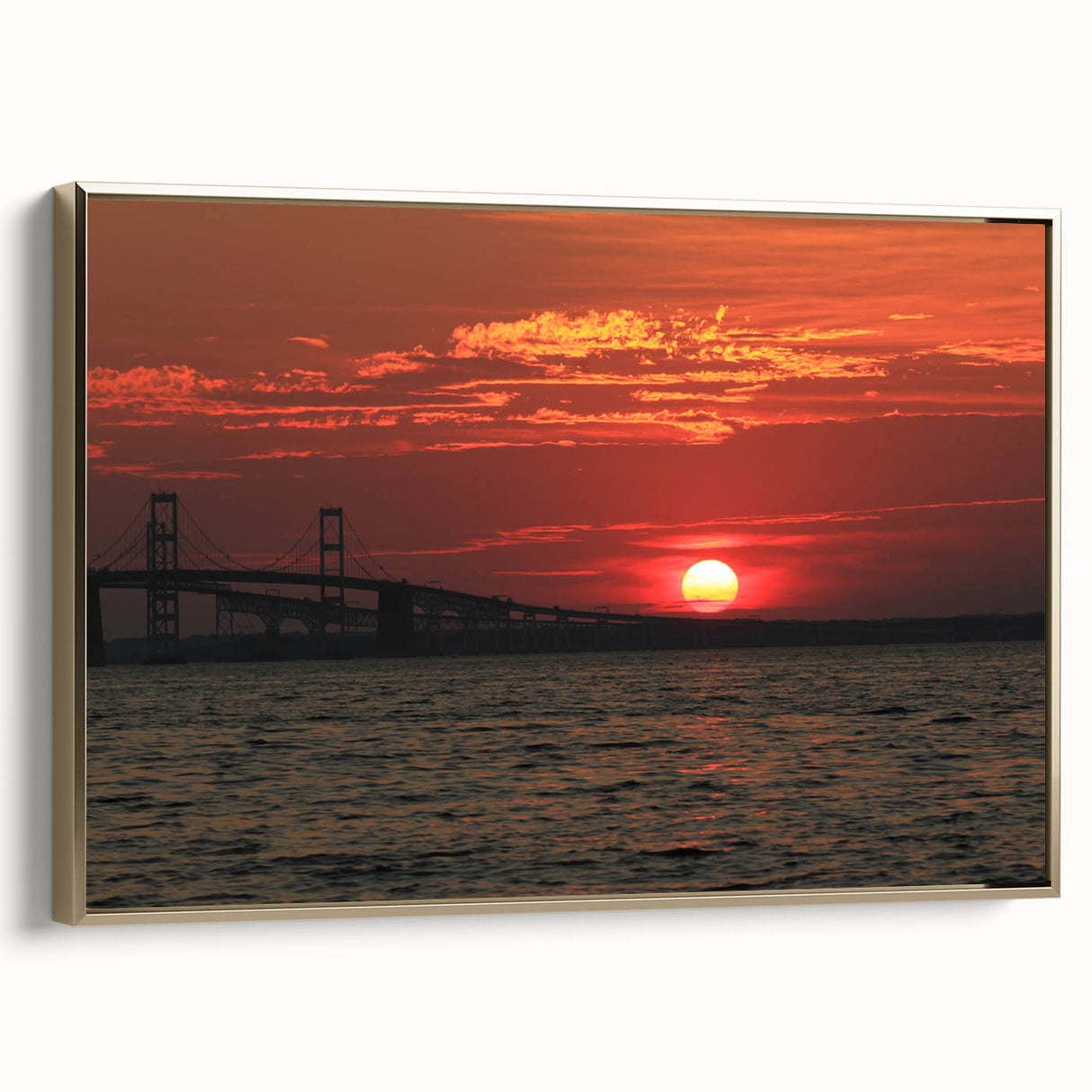 Framed canvas of Annapolis landscape in vintage poster style with black and gold tones, ideal for bedroom wall art.
