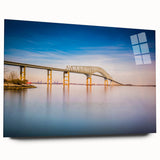 Acrylic print of a large abstract depiction of Baltimore's skyline in muted gray and blue tones.