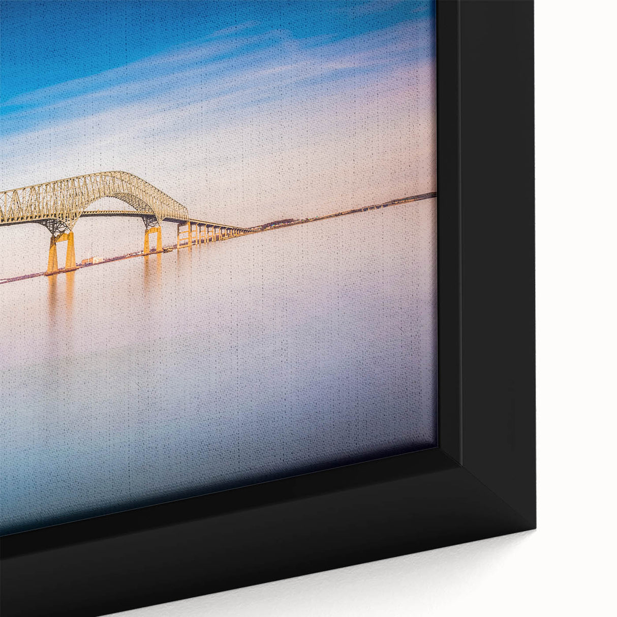Extra large framed canvas depicting a textured, colorful Baltimore skyline, ideal for living room decor.