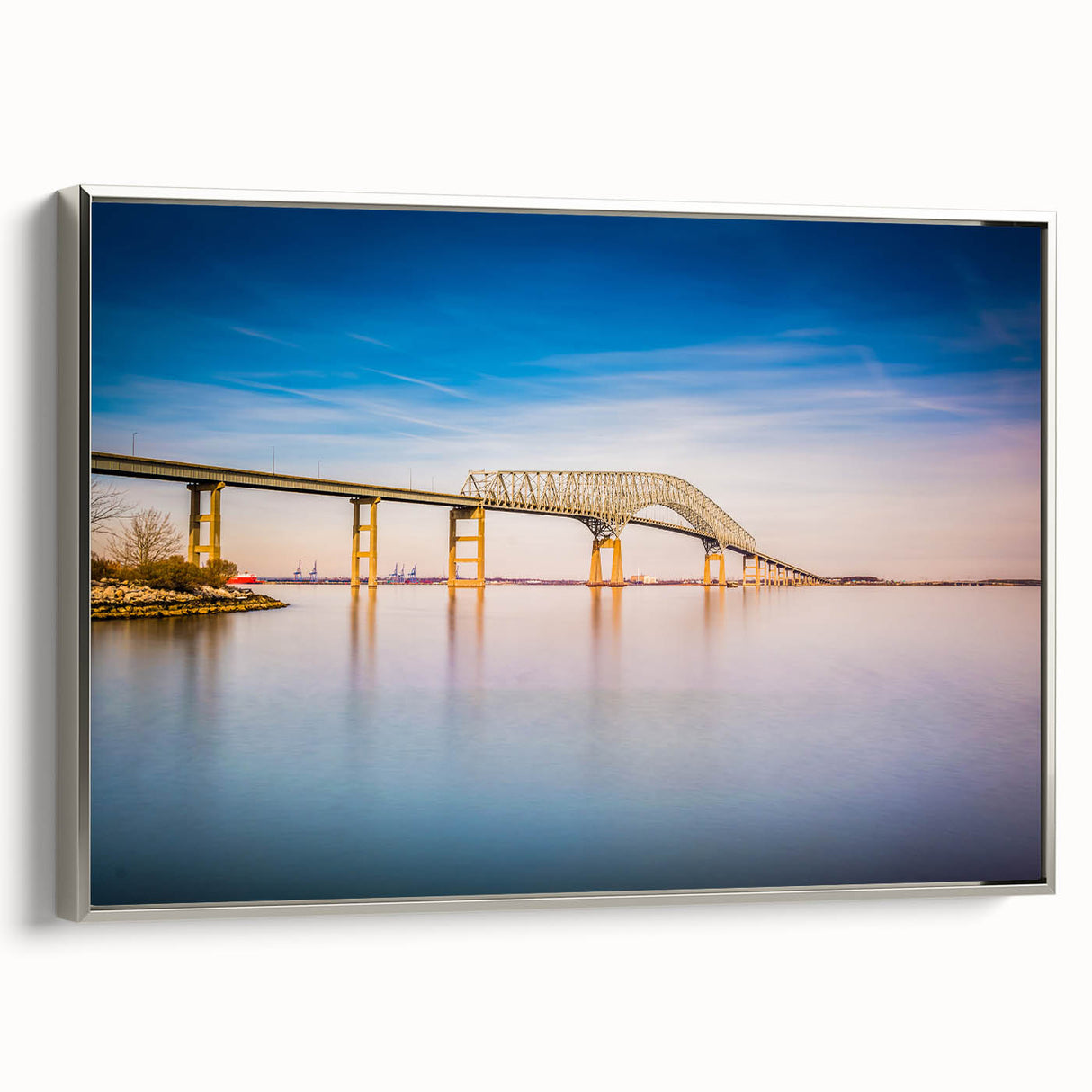 Framed canvas of a Baltimore landscape painting featuring colorful art in a vintage style, ideal for living room decor.