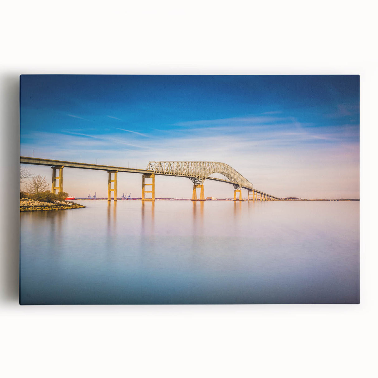 Black and white photo of Baltimore skyline on stretched canvas, ideal for kitchen wall art.