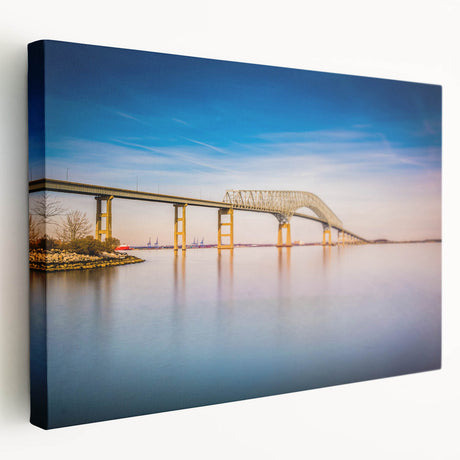 Side view of a stretched canvas featuring a detailed Baltimore skyline in muted watercolor tones.