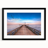 Extra large abstract art print of Chesapeake Bay with textured, colorful art in a black framed mat.