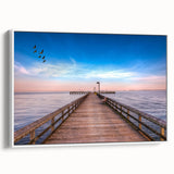 Vintage poster art of Chesapeake Bay on a framed canvas, featuring a black and colorful palette.