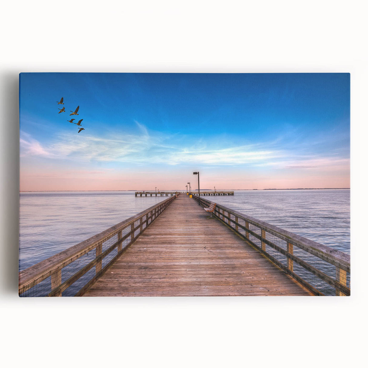Black and white photo of Chesapeake Bay on stretched canvas, ideal for kitchen wall art.