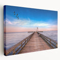Chesapeake Bay landscape on large stretched canvas, featuring soft blue and green tones, ideal for kitchen wall art.