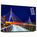 Acrylic print of a large abstract depiction of the Boston skyline in muted blue and gray tones.