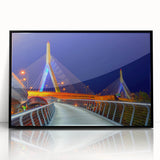 Large abstract wall art depicting the Boston skyline in muted gray and blue tones on a black framed acrylic print.