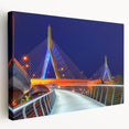 Boston skyline depicted in muted blue and gray tones on a large stretched canvas, ideal for kitchen wall art.