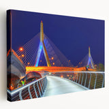 Boston skyline depicted in muted blue and gray tones on a large stretched canvas, ideal for kitchen wall art.