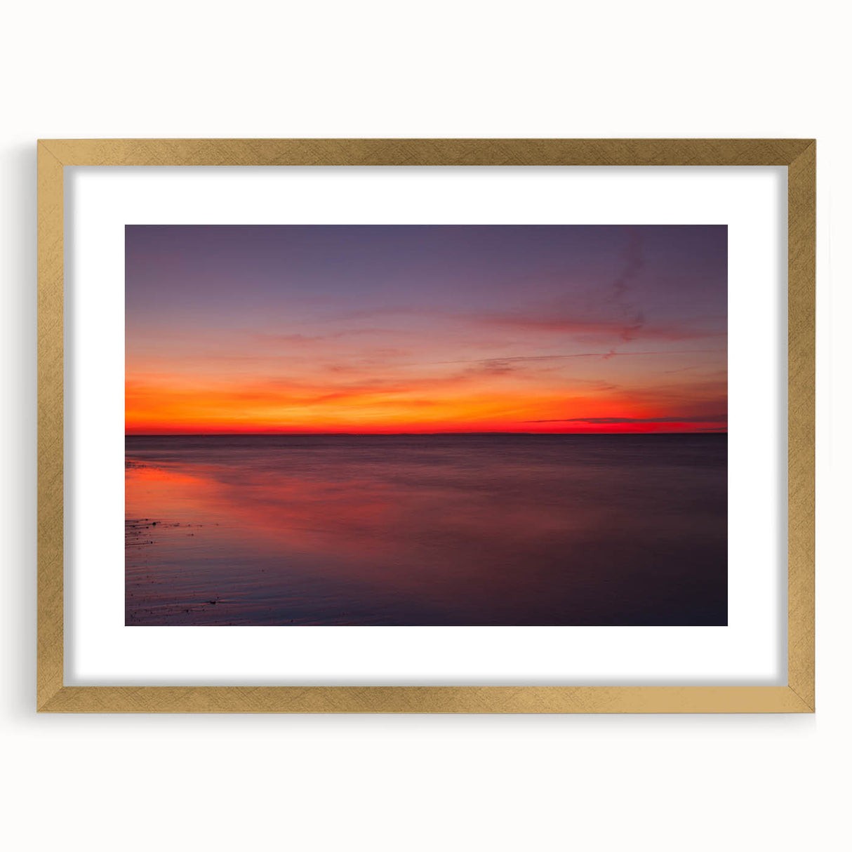 Extra large abstract art print of Massachusetts Cape with textured design in gold frame, featuring muted earth tones.