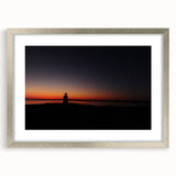 Textured abstract art print of a Massachusetts Nantucket scenery in muted blue and gray, framed in silver.