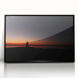 Large abstract wall art depicting a serene Nantucket landscape in muted blues and greens, framed in black acrylic.