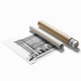 Extra large rolled print of Detroit skyline with muted gray and blue tones, ideal for classy bathroom wall art.