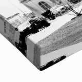 Black and white landscape art painting of Detroit on stretched canvas, ideal for bedroom wall art.