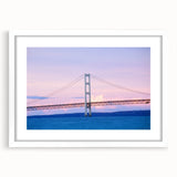 Abstract art print of Michigan's Upper Peninsula in muted earth tones, framed with a white mat.