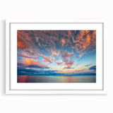 Abstract art print of a Minnesota landscape in muted green and blue tones, framed with a white mat.