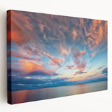 Side view of a large stretched canvas featuring a serene Minnesota landscape in muted green and blue tones.