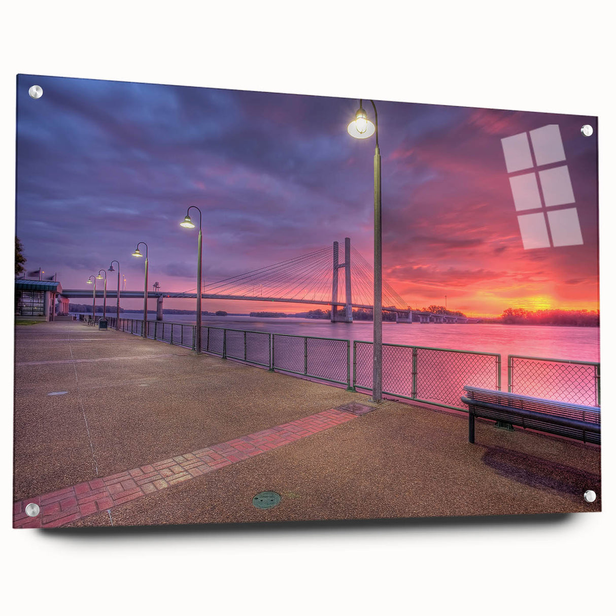 Acrylic print of a large abstract depiction of the Mississippi scenery in muted earth tones.