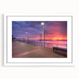 Abstract art print of a Mississippi landscape in muted blue and green tones on a framed white mat.