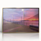 Acrylic print of a Mississippi scenery in mid-century modernist style with gold frame, suited for modern art wall decor.