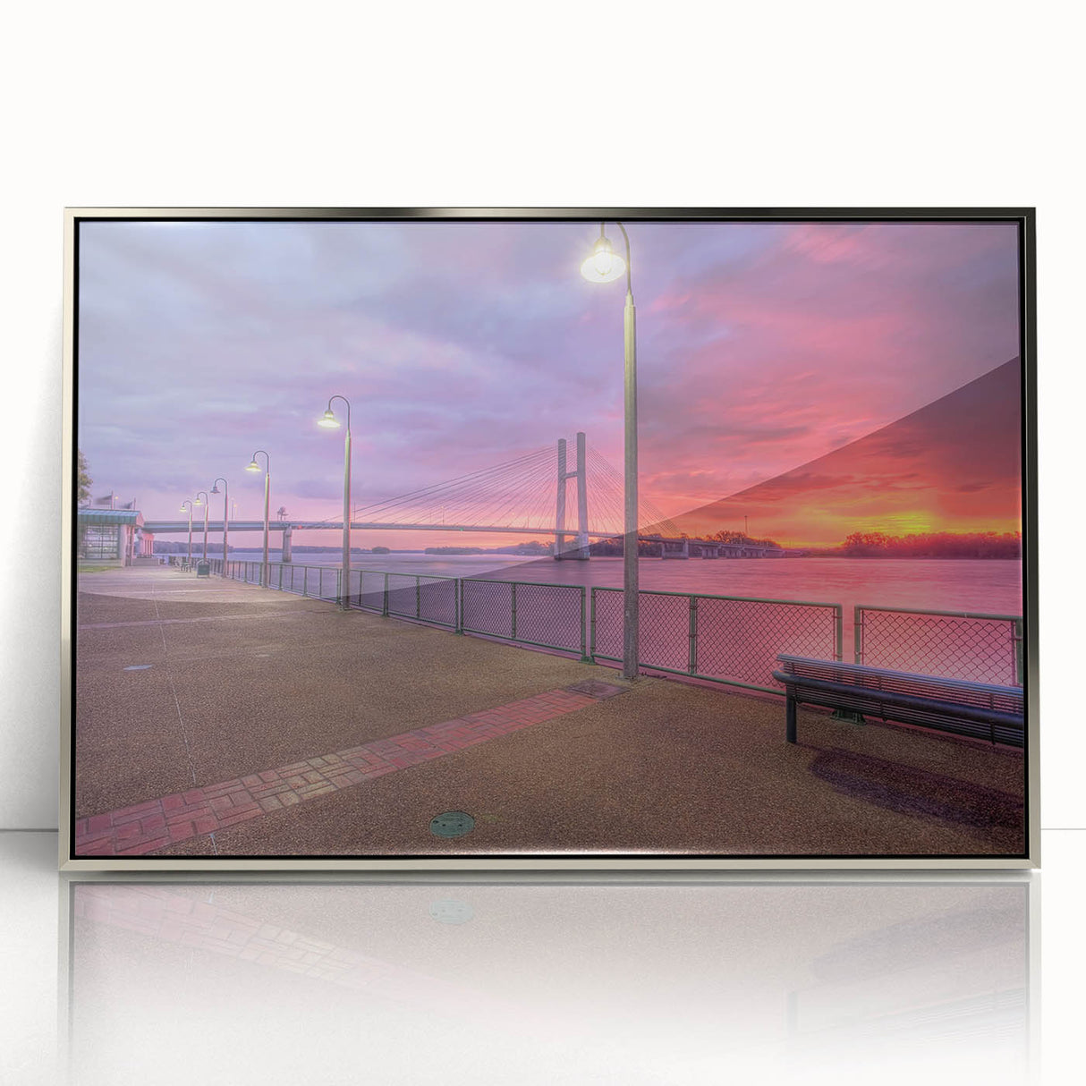 Mid-century modernist art depicting the Mississippi landscape in muted earth tones on a framed acrylic print.