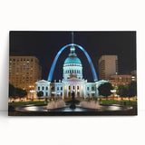 Black and white stretched canvas of St. Louis skyline, ideal for kitchen wall art or bedroom ambiance.
