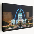 St. Louis skyline in muted colors on large stretched canvas, ideal for kitchen wall art.